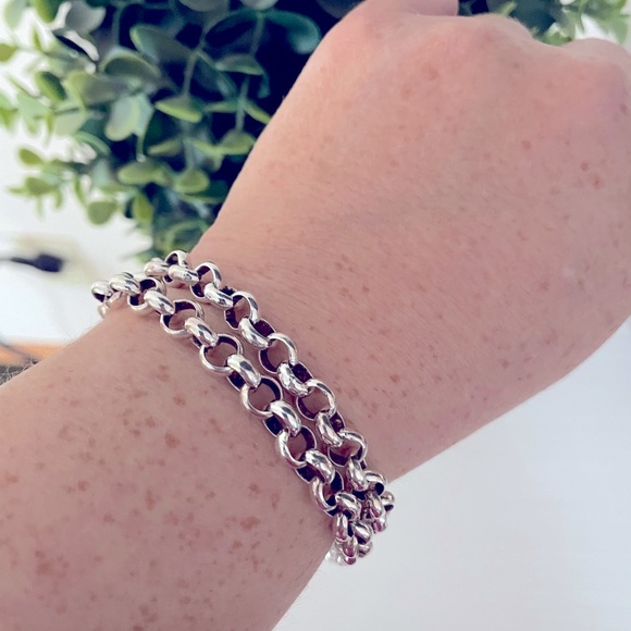 Thick chunky Origami Owl  Double Rolo Chain Silver Tone Bracelet 9-11" - Picture 2 of 6